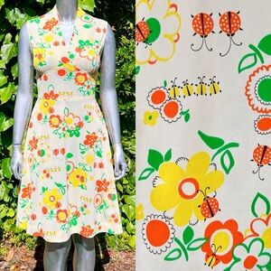 1970s Montgomery Ward Ladybug Novelty Print Day Dress